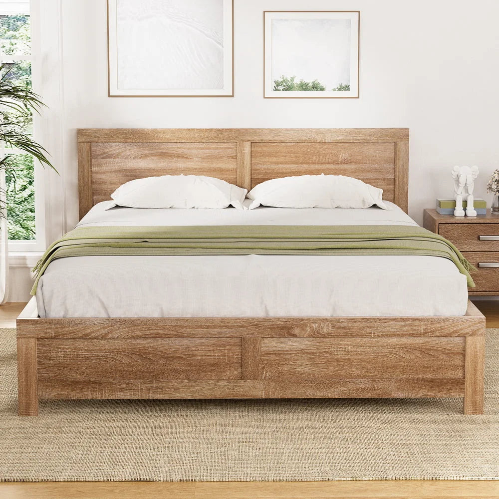 Wooden bed queen size with storage base and slatted support
