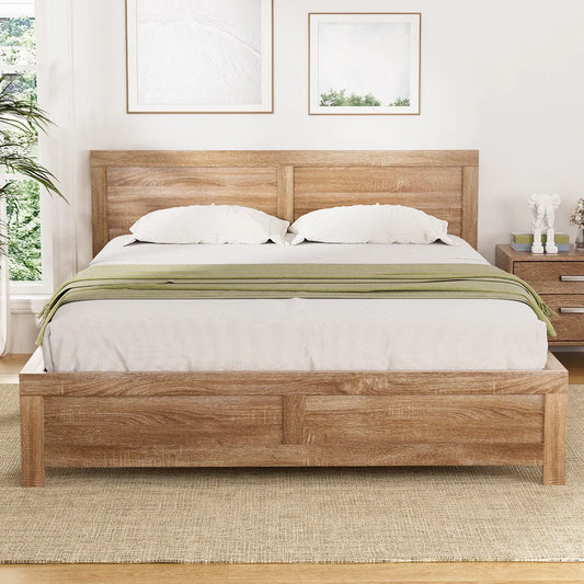 Wooden bed queen size with storage base and slatted support