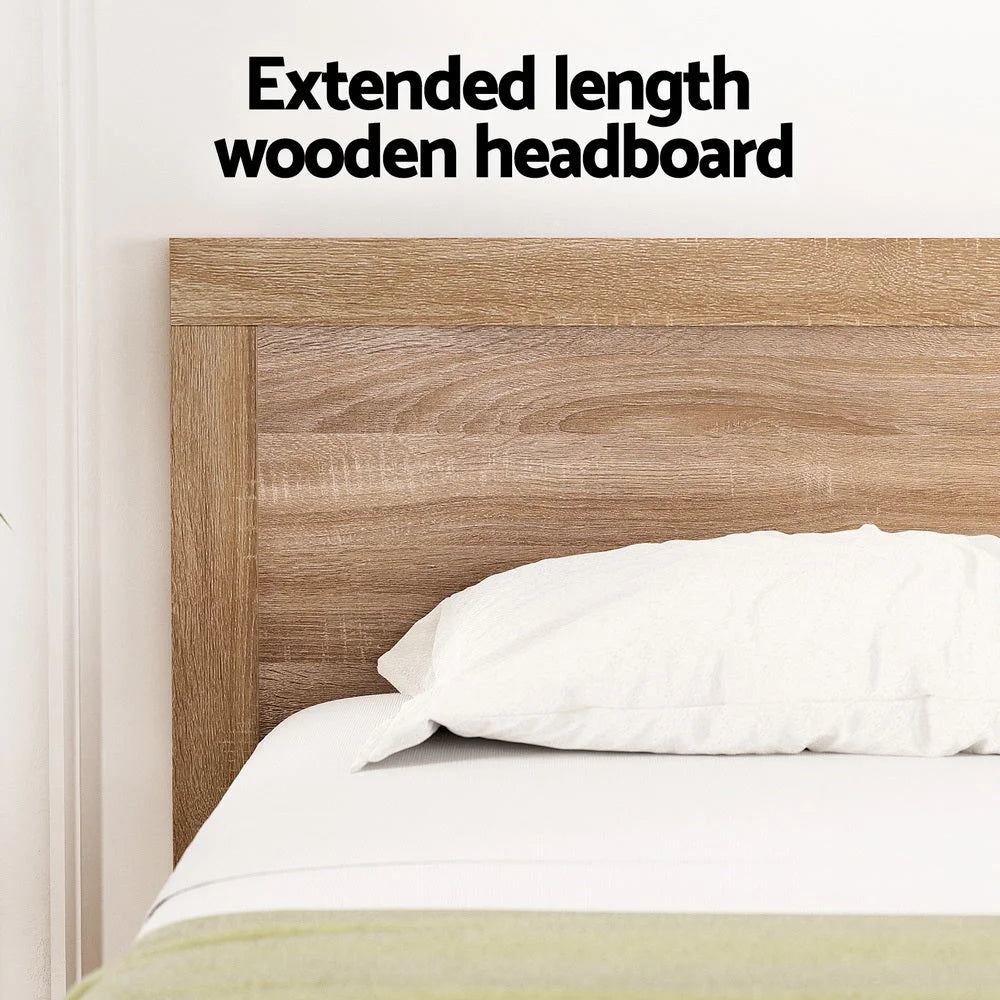 Wooden bed queen size with upholstered headboard and side rails