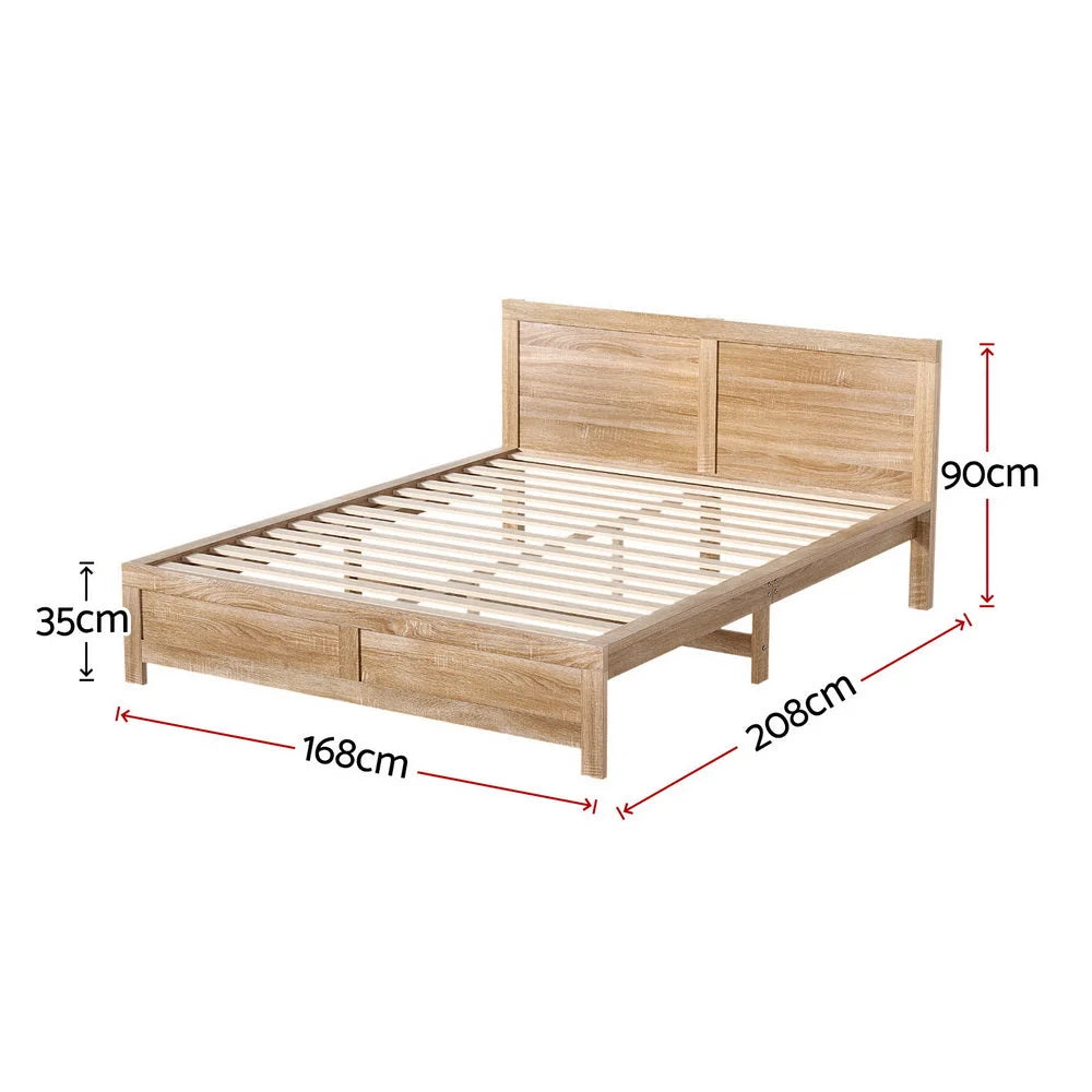 Wooden bed queen size with platform base and padded headboard