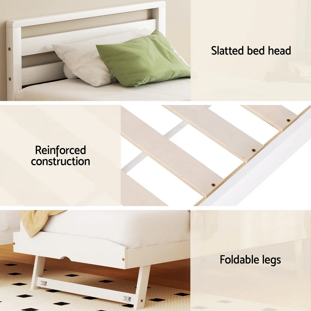 Artiss Bed Frame Single Size 2-in-1 Trundle Wooden White