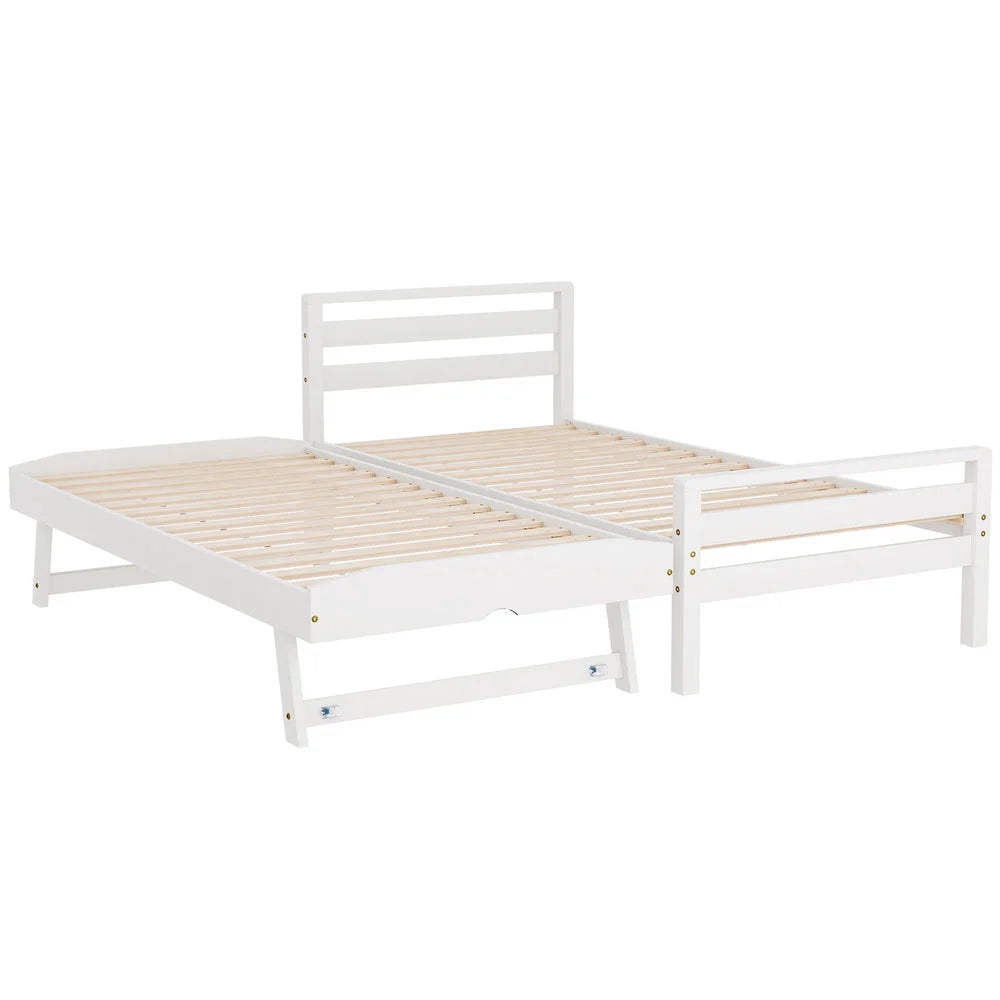 Artiss Bed Frame Single Size 2-in-1 Trundle Wooden White