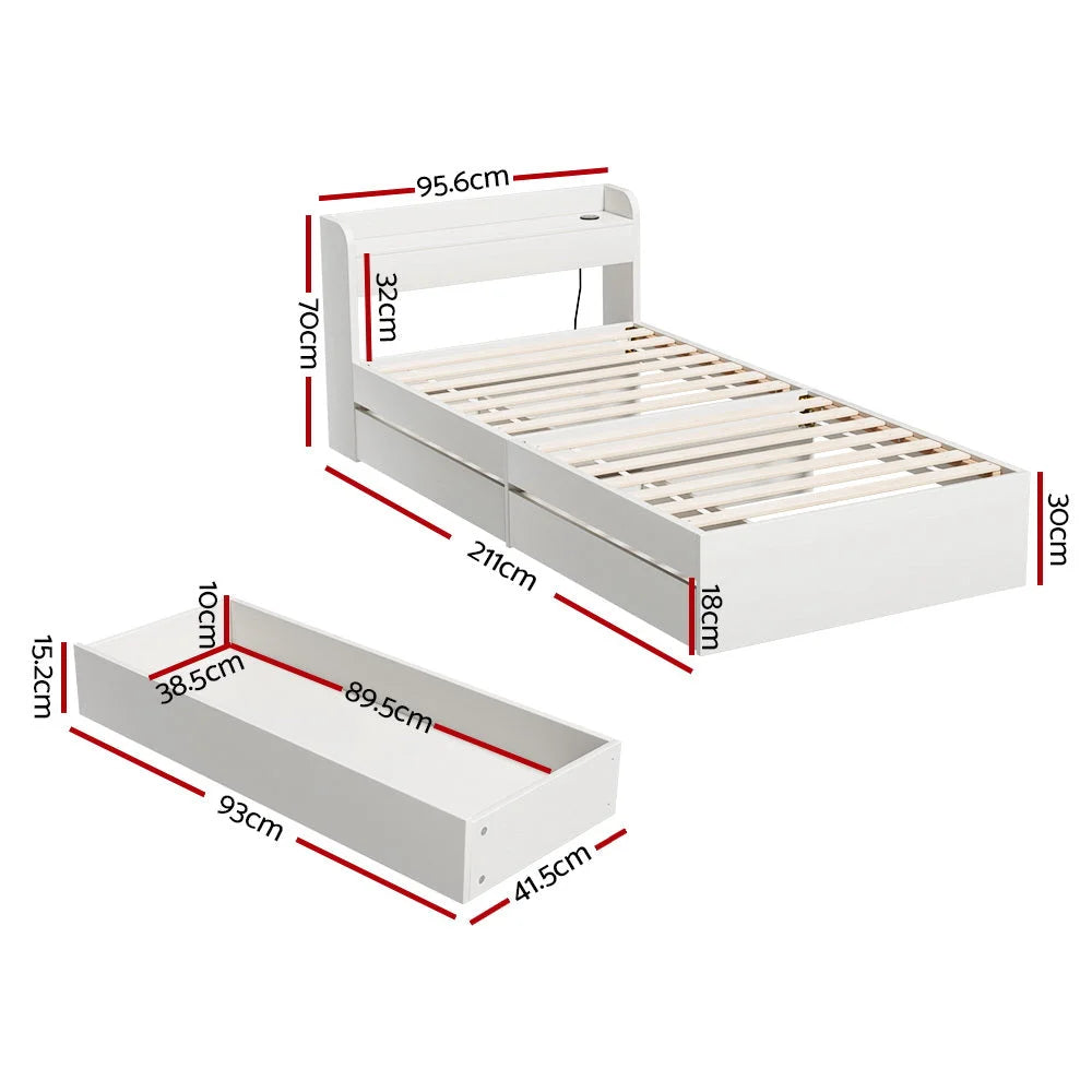 Artiss Bed Frame Single Size with Charging Ports and 2