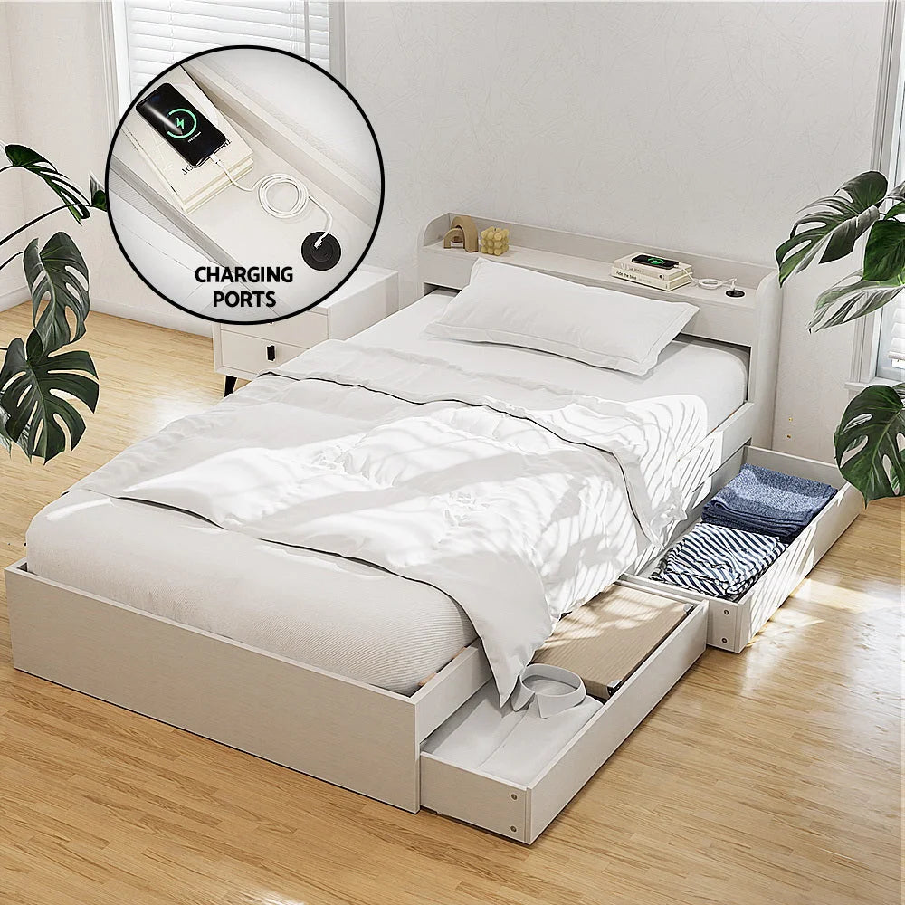 Artiss Bed Frame Single Size with Charging Ports and 2