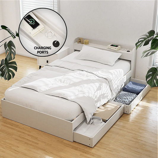 Artiss Bed Frame Single Size with Charging Ports and 2