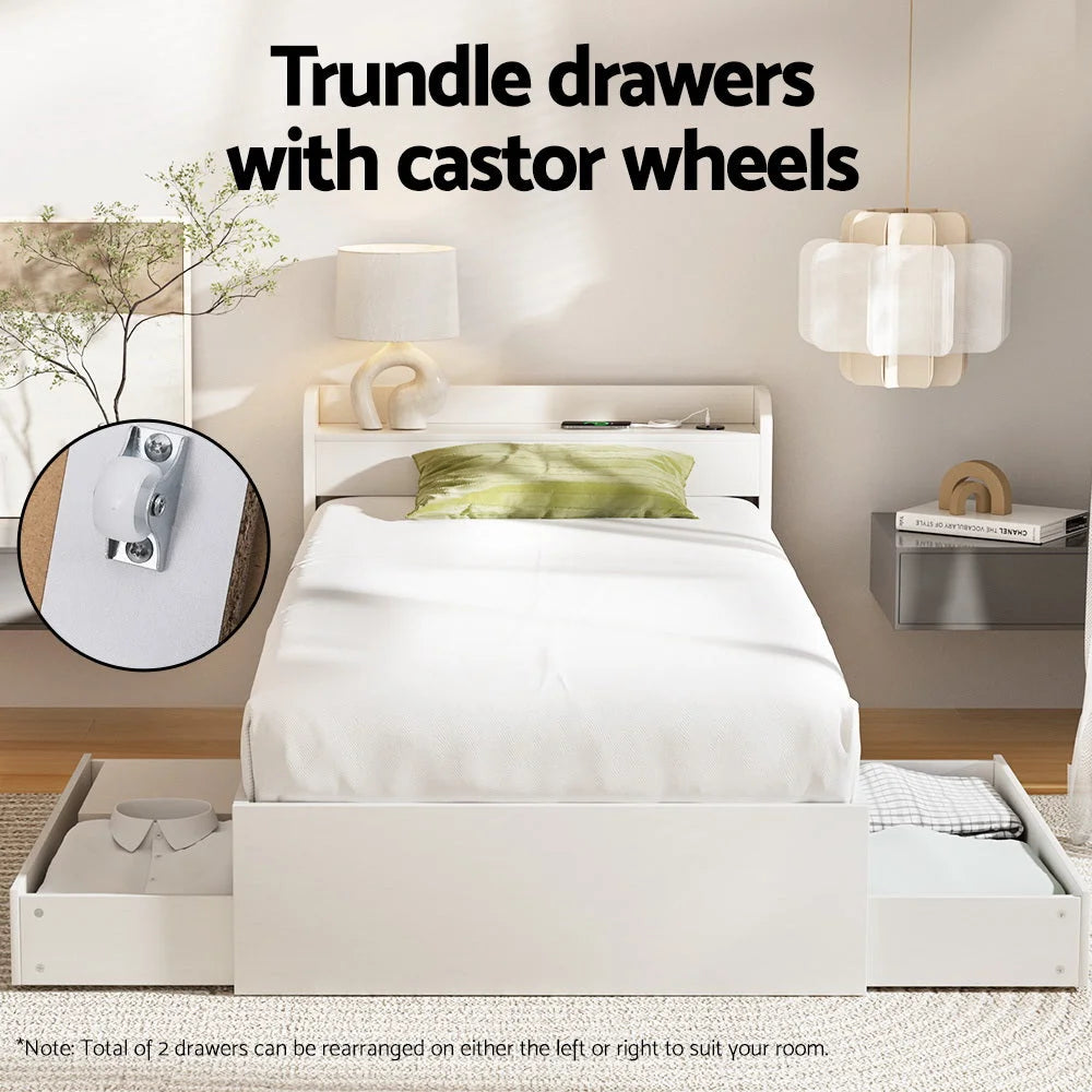 Artiss Bed Frame Single Size with Charging Ports and 2