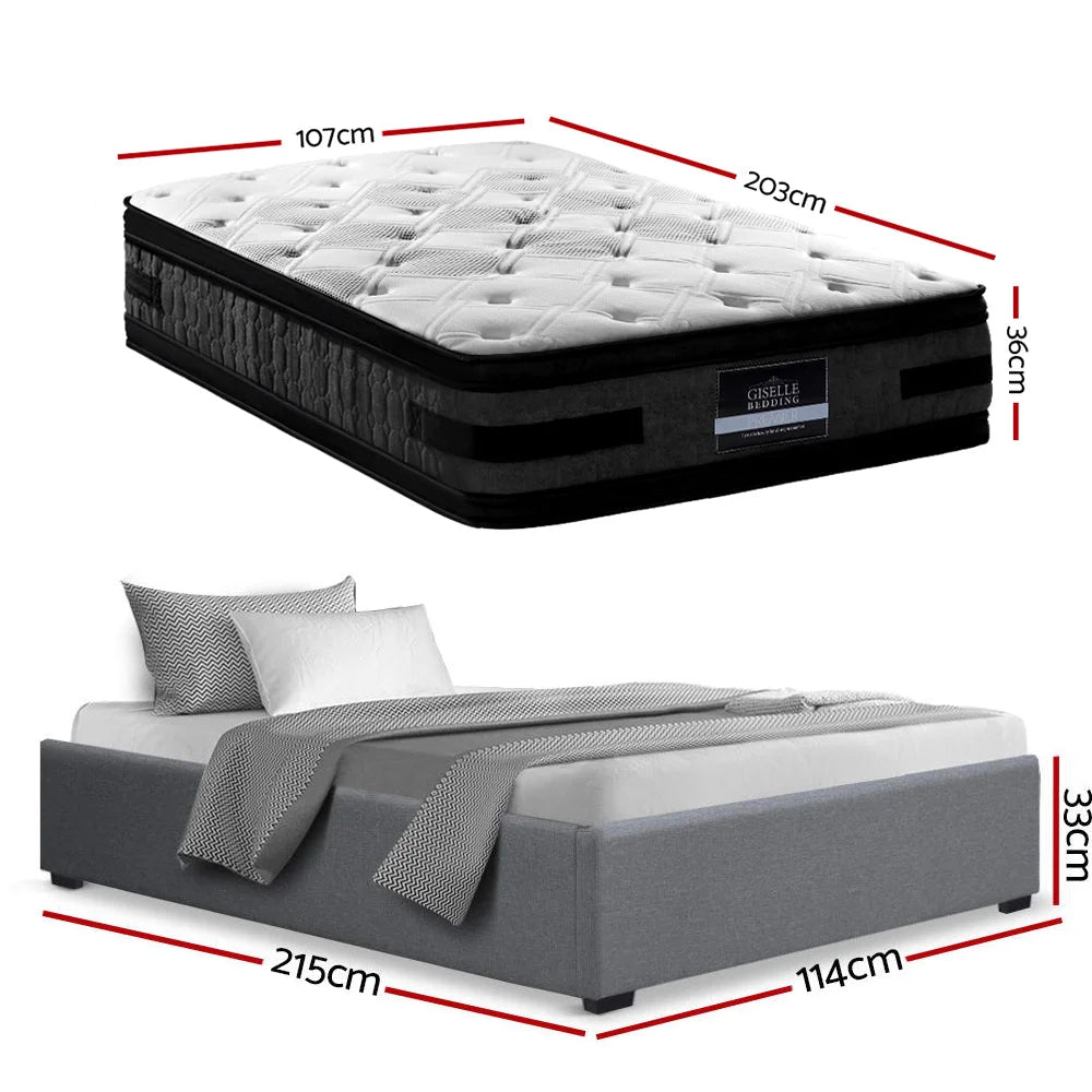 Grey 36cm gas lift bed frame with mattress king single