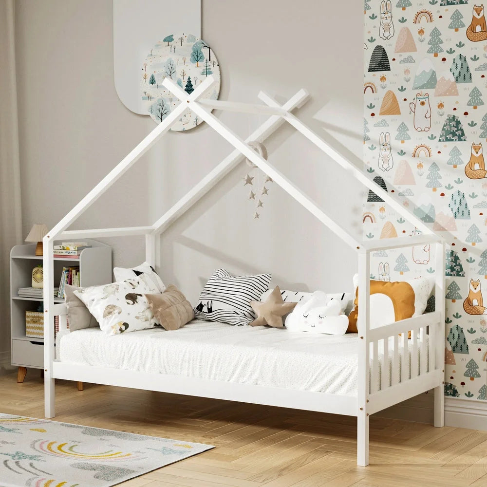 Artiss Bed Frame Wooden Base Kids Single Timber House Beds