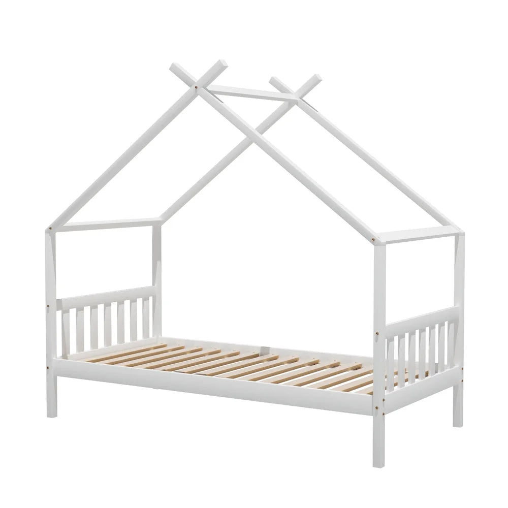 Artiss Bed Frame Wooden Base Kids Single Timber House Beds