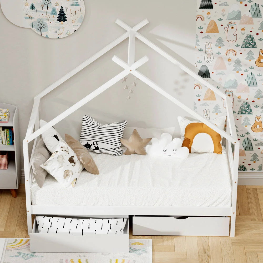 Artiss Bed Frame Wooden Base Kids Single Timber House