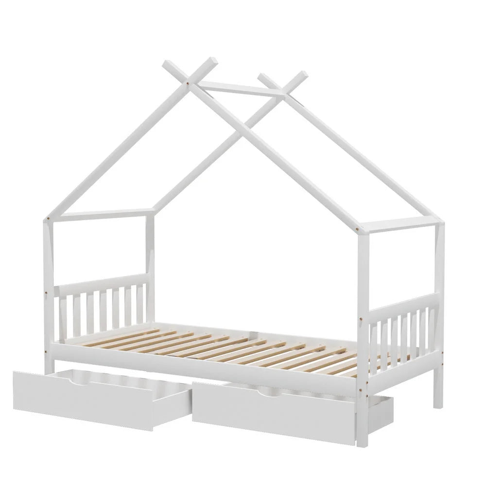 Artiss Bed Frame Wooden Base Kids Single Timber House