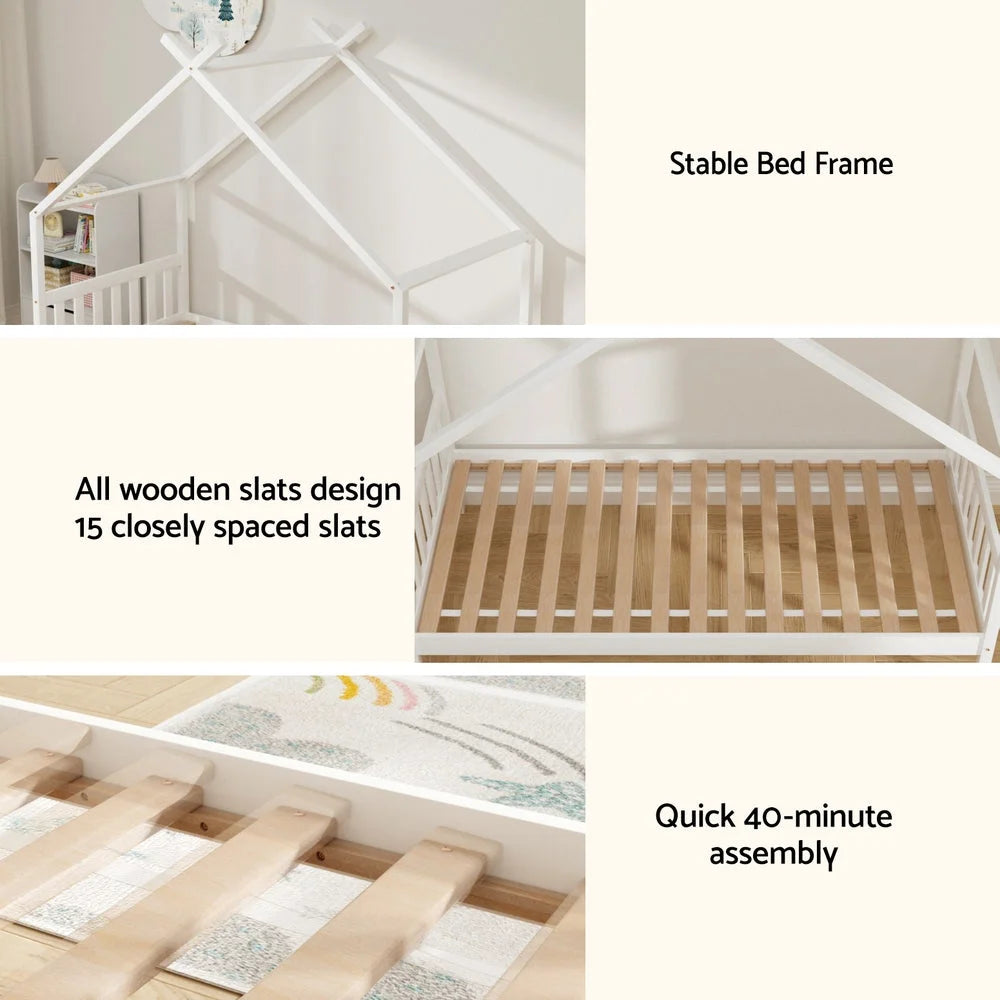 Artiss Bed Frame Wooden Base Kids Single Timber House
