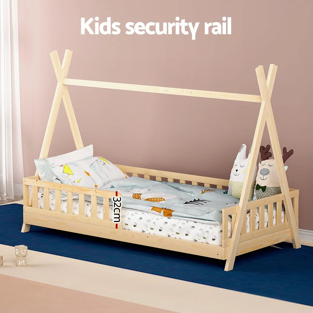 Wooden bed house frames with clean finish and fitted components