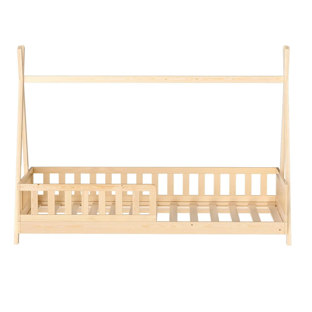 Wooden bed house frames with assembled layout and visible hardware