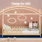 Wooden bed house frames with fitted edges and product hardware