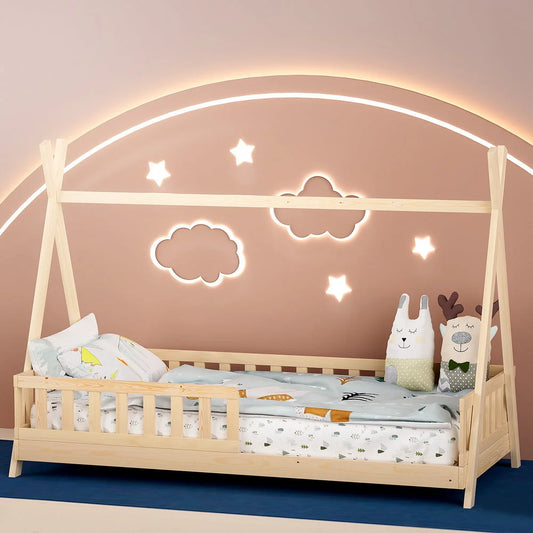 Artiss Bed Frame Wooden Kids House Frames Oak PUAH - Baby &