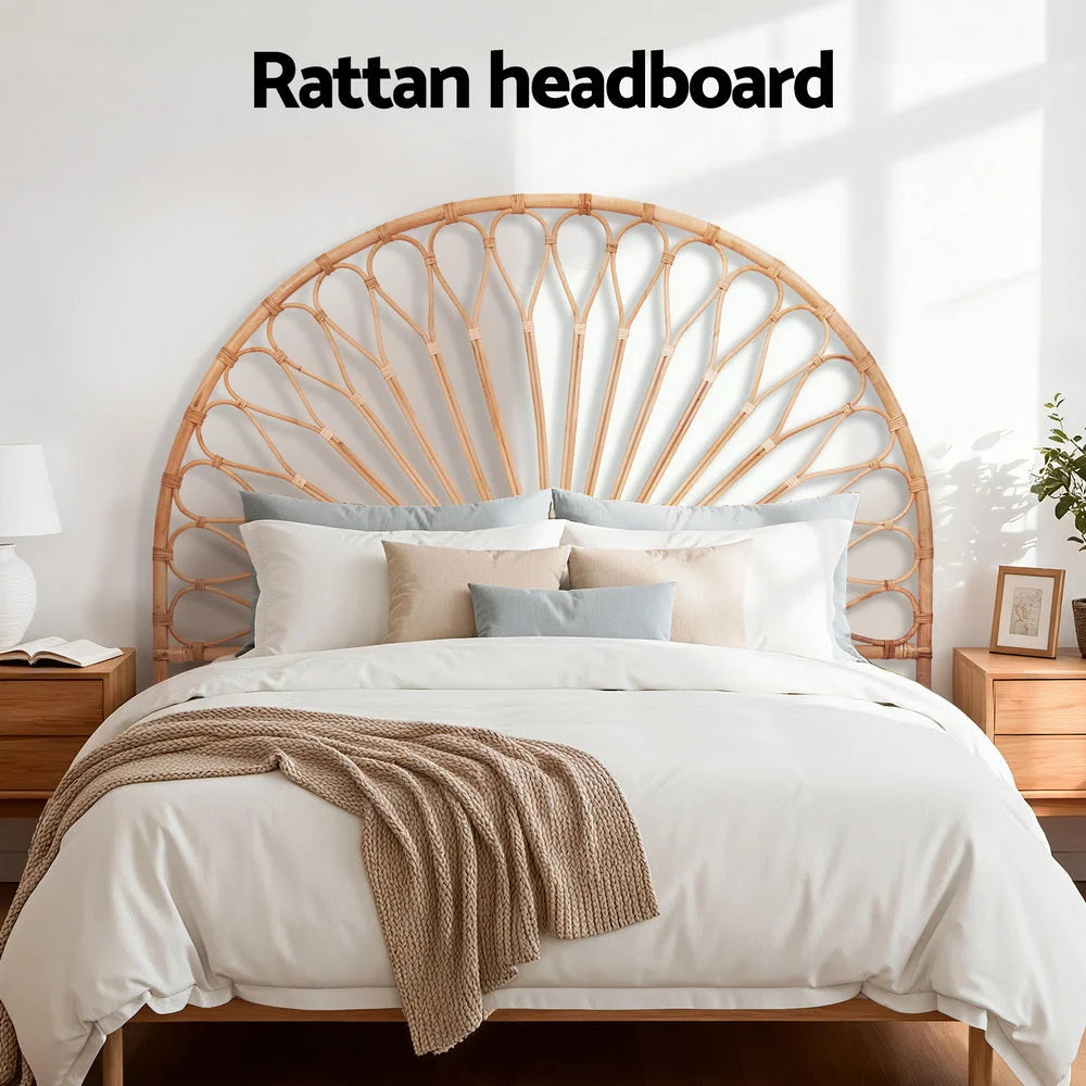 Artiss Bed Headboard Double Bedhead Rattan - MARI Pine