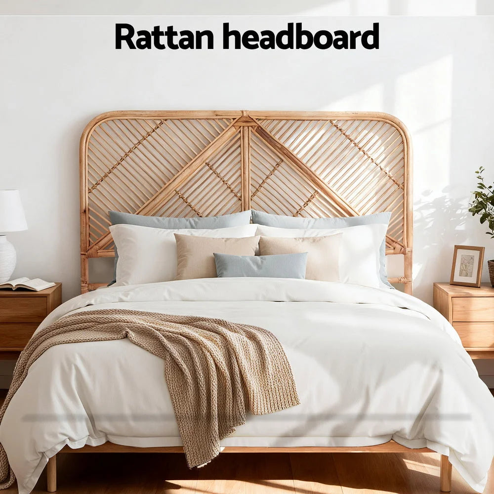 Artiss Bed Headboard Queen Bedhead Rattan - FRED Pine