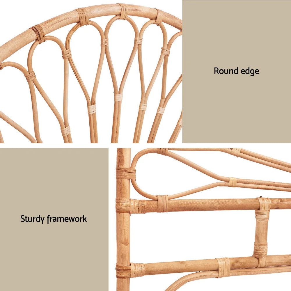 Rattan bed headboard queen with fitted edges and product hardware