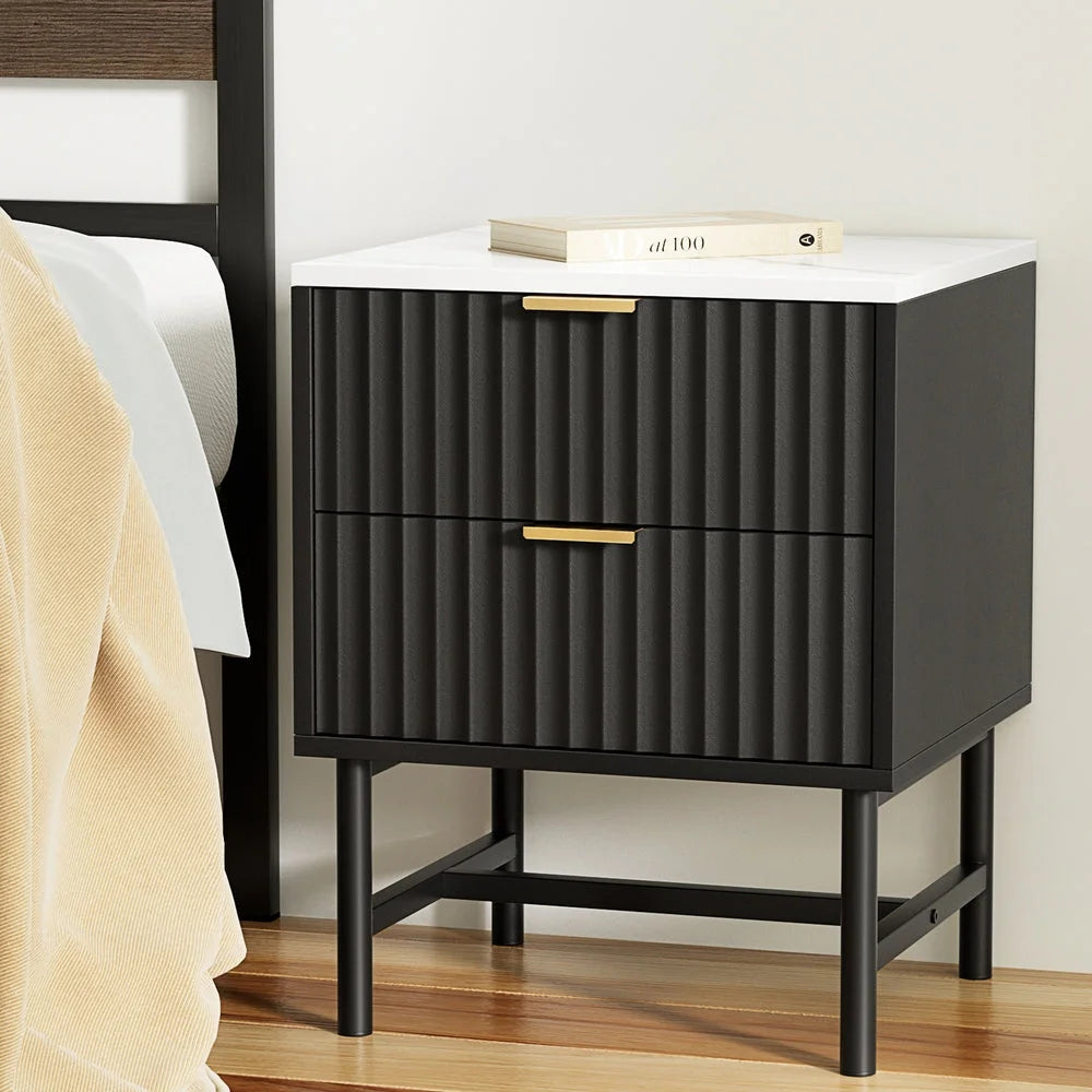 Artiss Bedside Table 2 Drawers - Black - Furniture >
