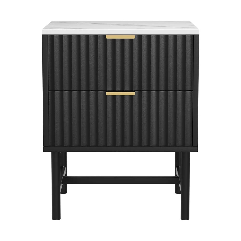 Artiss Bedside Table 2 Drawers - Black - Furniture >