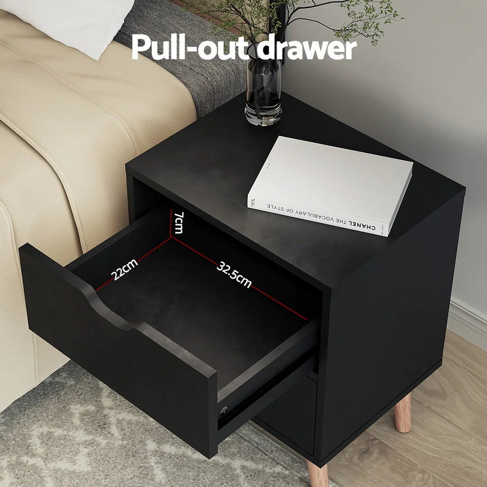 Artiss Bedside Table 2 Drawers - BODEN Black - Furniture >