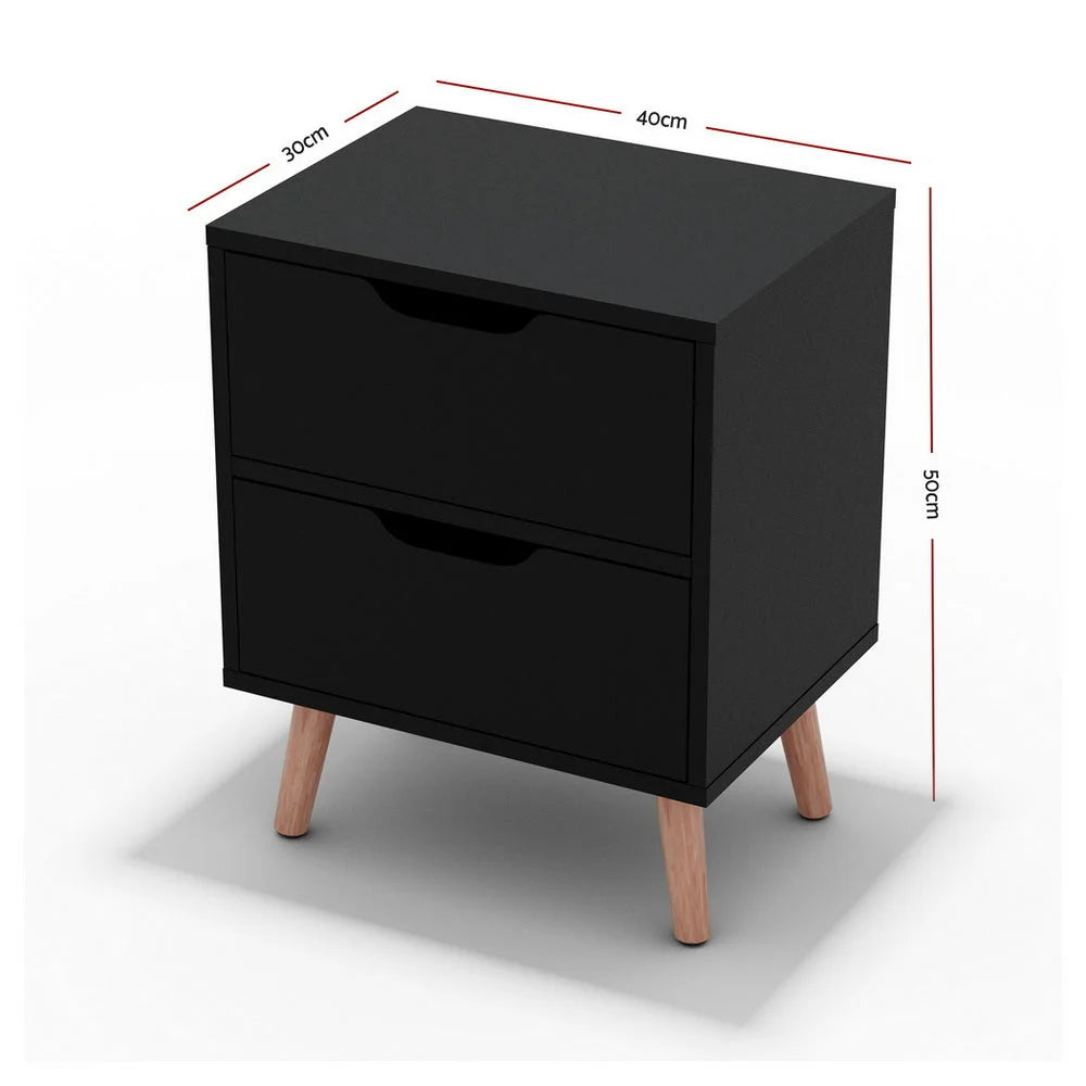 Artiss Bedside Table 2 Drawers - BODEN Black - Furniture >