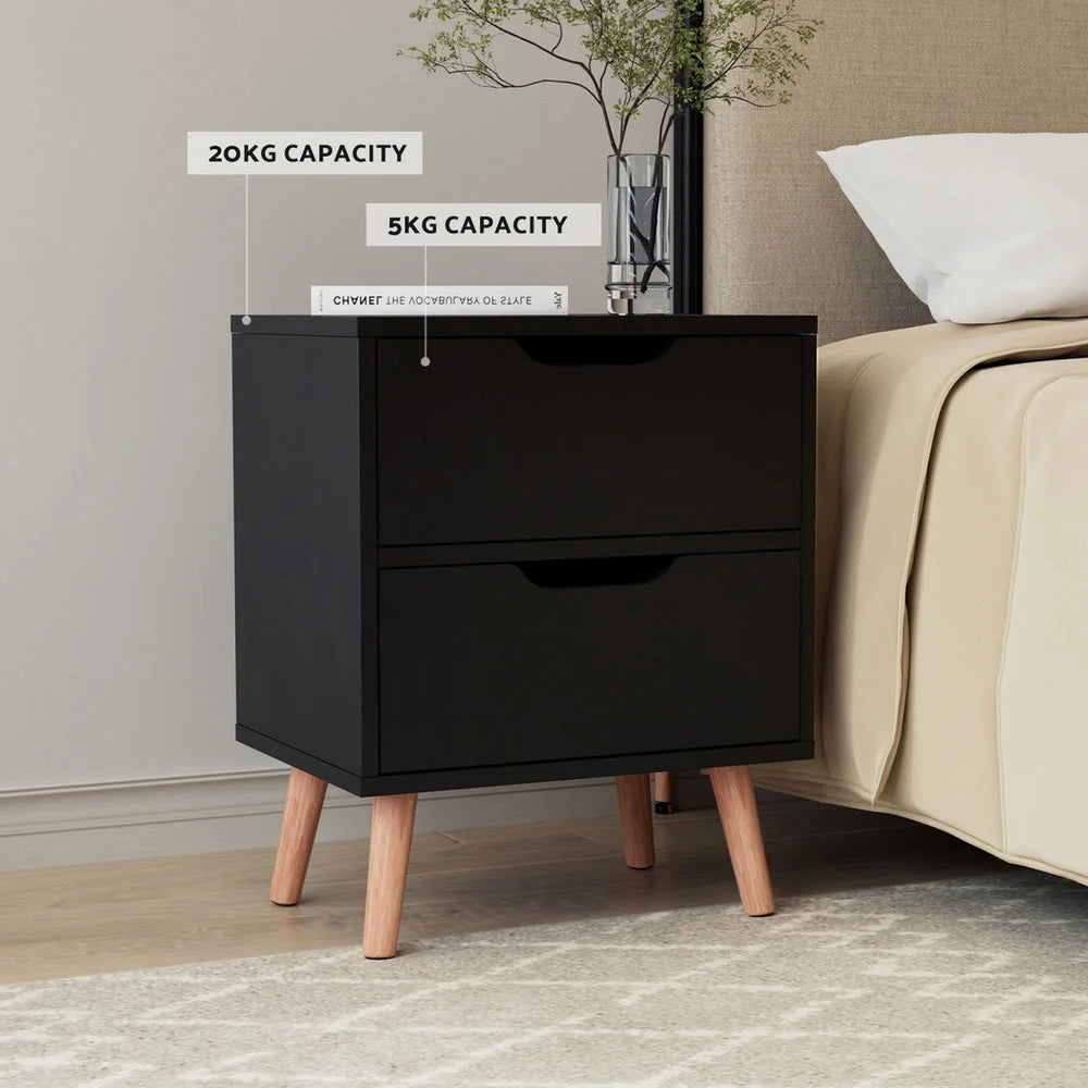 Artiss Bedside Table 2 Drawers - BODEN Black - Furniture >