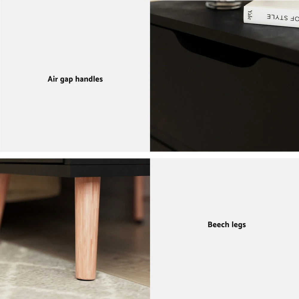 Artiss Bedside Table 2 Drawers - BODEN Black - Furniture >