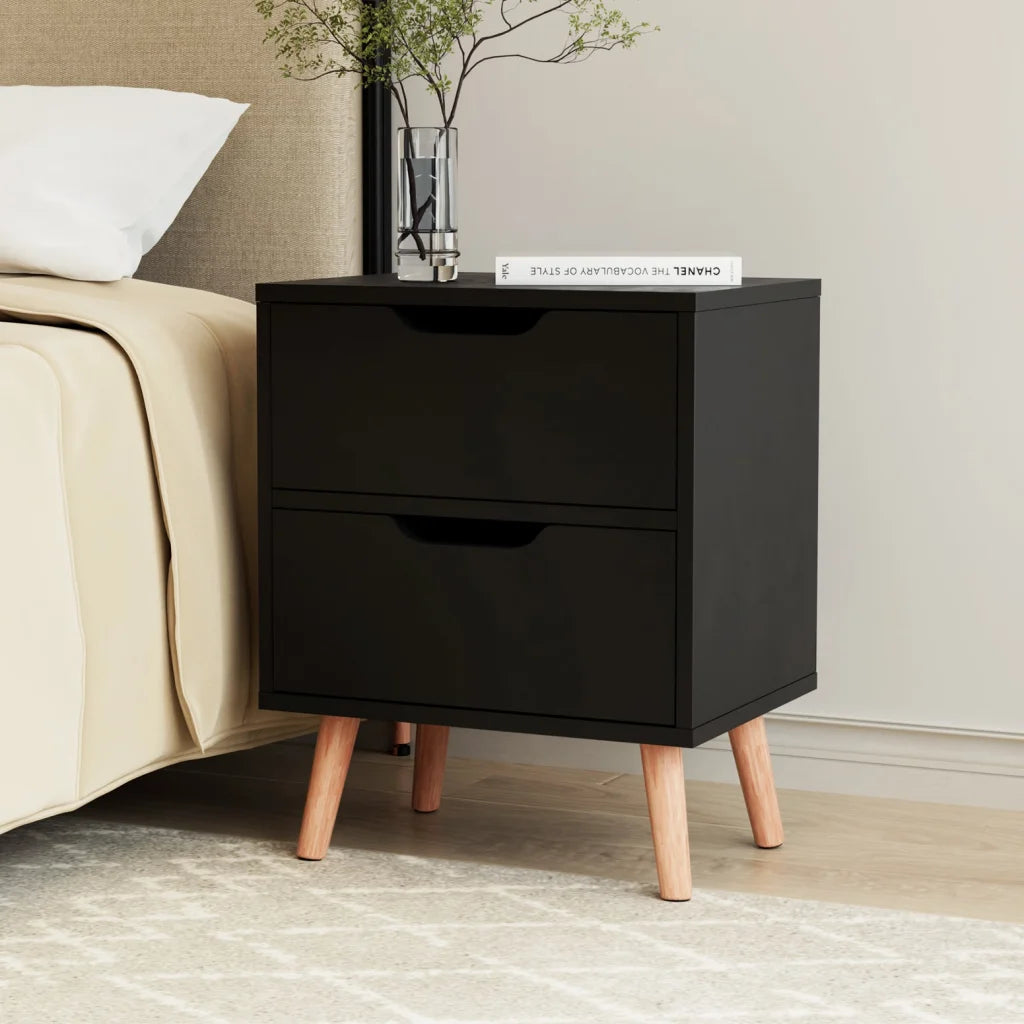Artiss Bedside Table 2 Drawers - BODEN Black - Furniture >