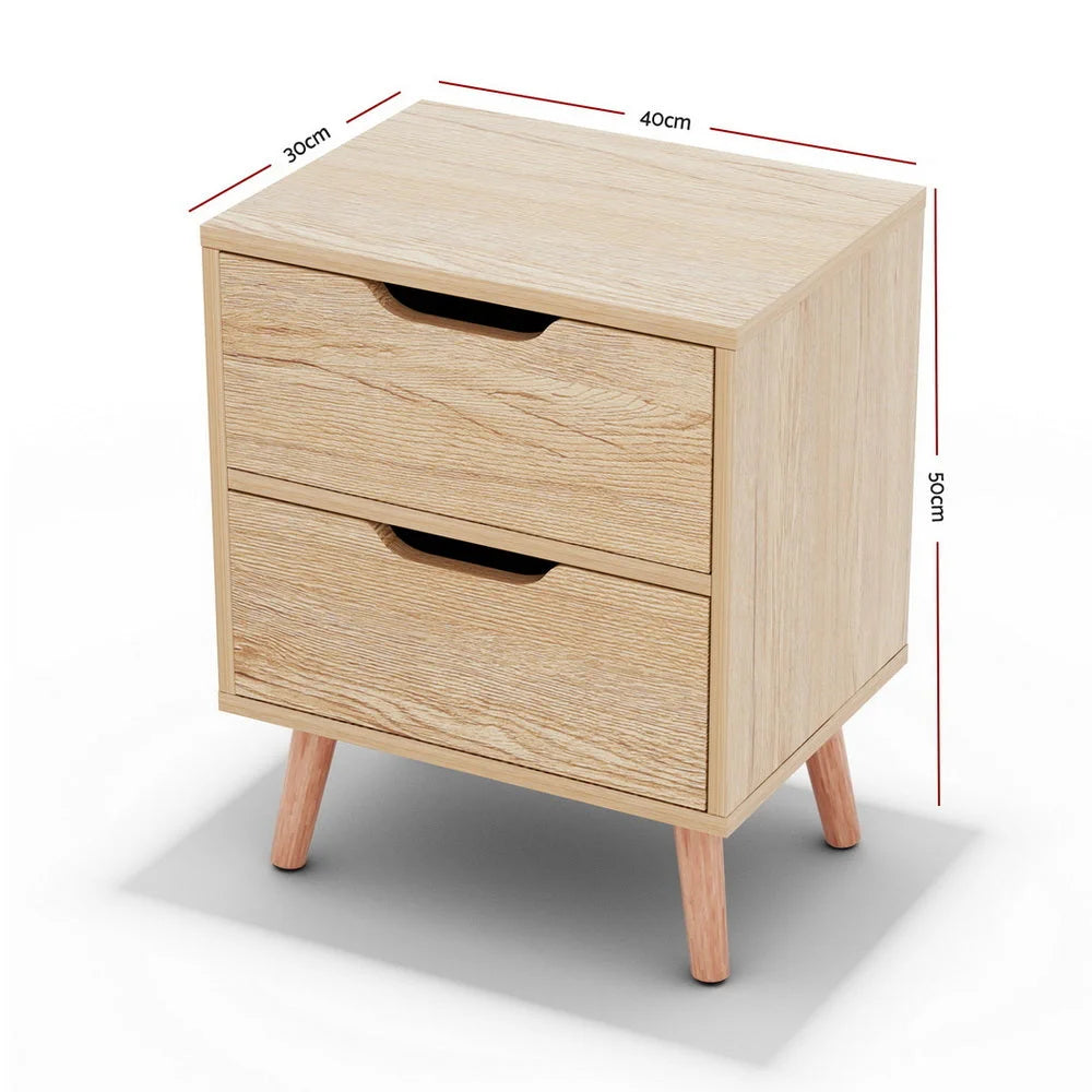 Artiss Bedside Table 2 Drawers Nightstand - BODEN Pine