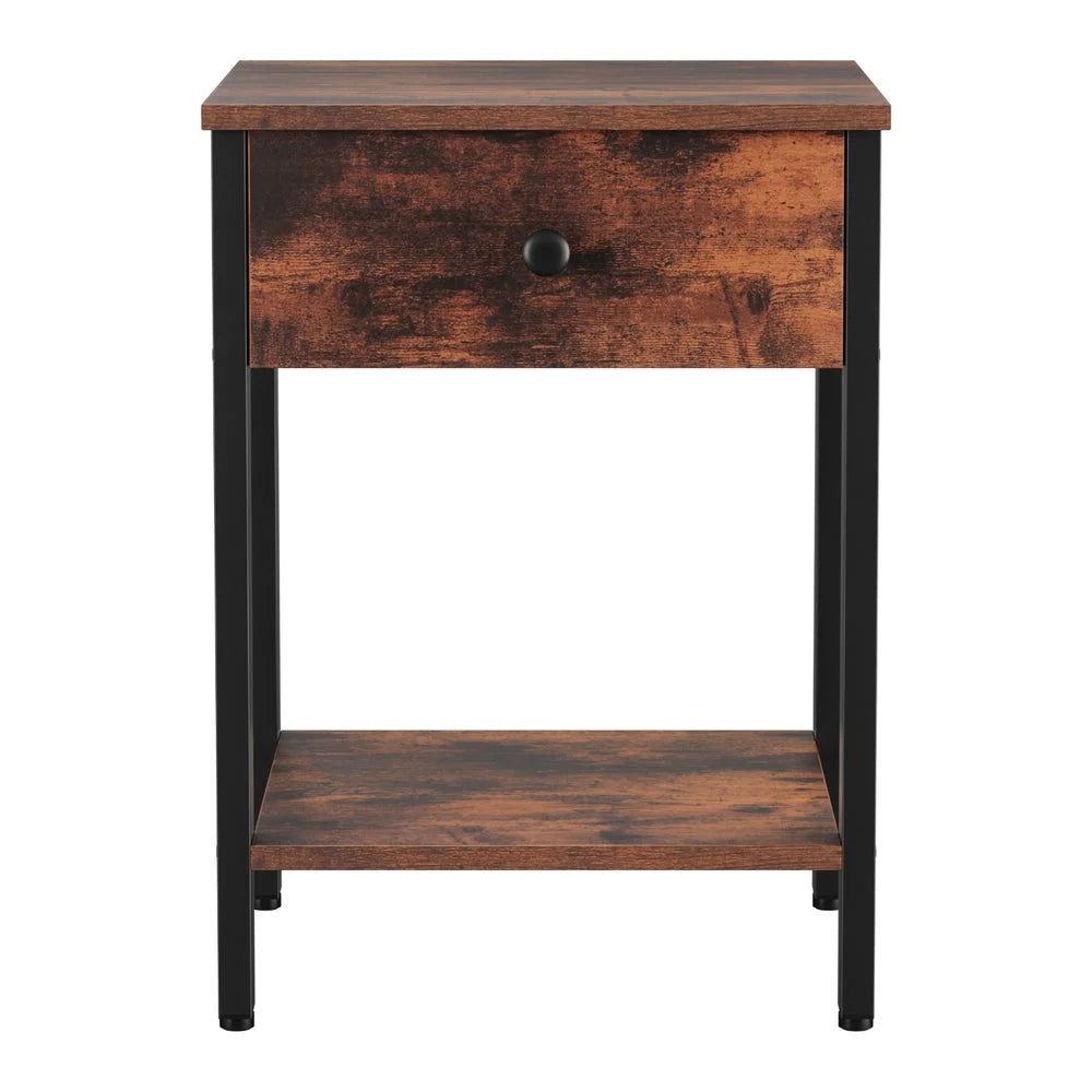 Artiss Bedside Table Nightstand 1 Drawer Shelves Walnut