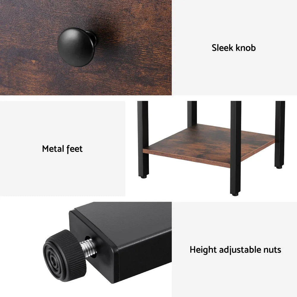 Artiss Bedside Table Nightstand 1 Drawer Shelves Walnut