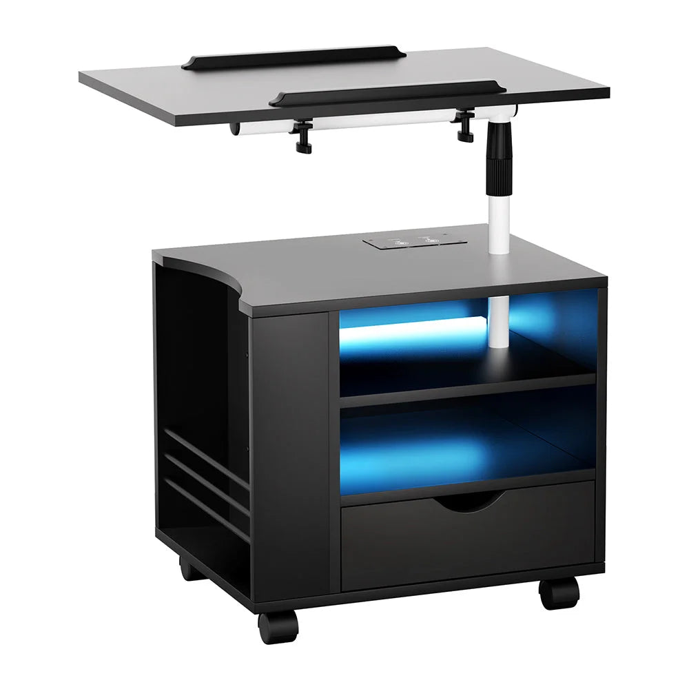 Bedside Table USB Charging with LED Adjustable Laptop Tray