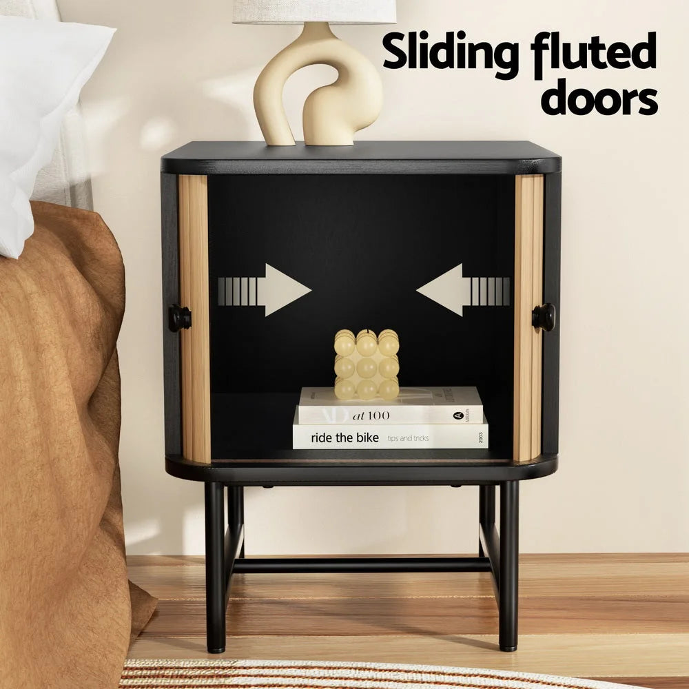 Artiss Bedside Table with Sliding Doors BORIS - Furniture >