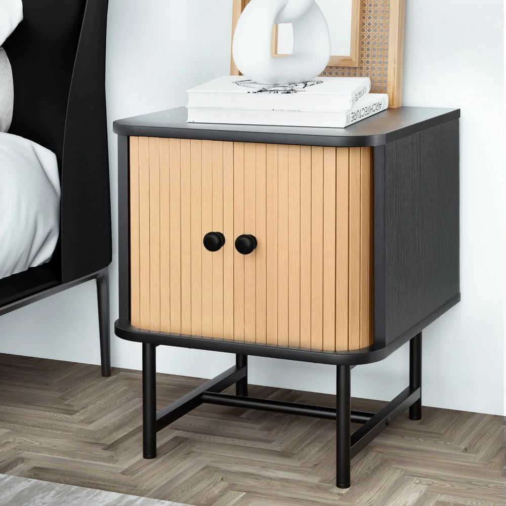 Artiss Bedside Table with Sliding Doors BORIS - Furniture >