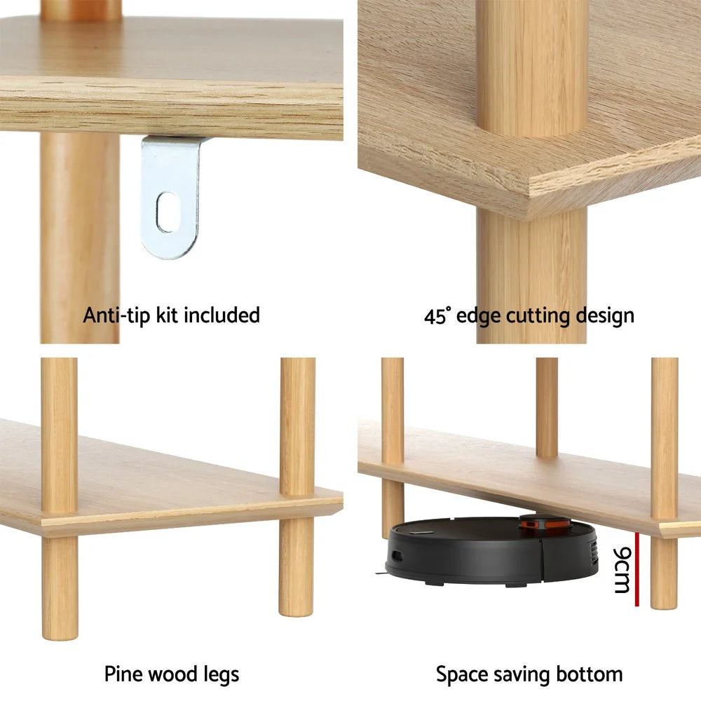 Wooden bookcase shelf with bamboo shelf rack and tiered compartments