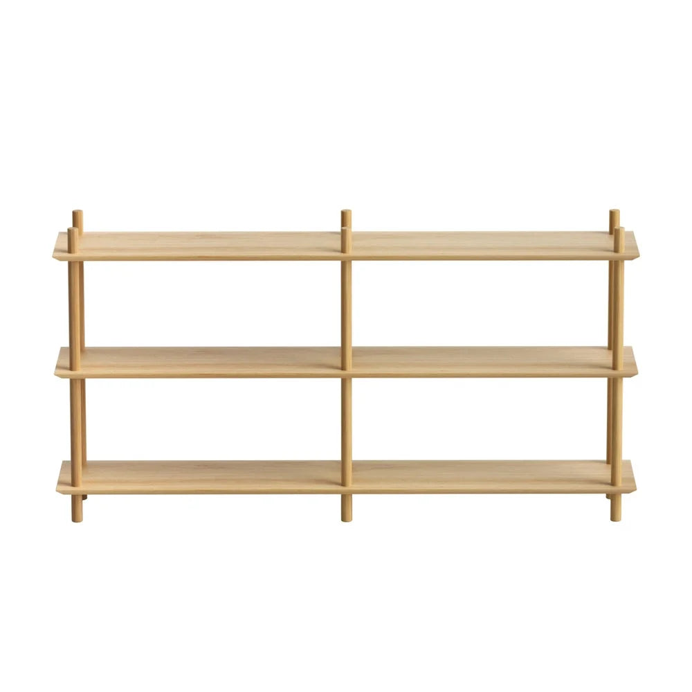 Wooden storage rack with shelf tiers and metal supports