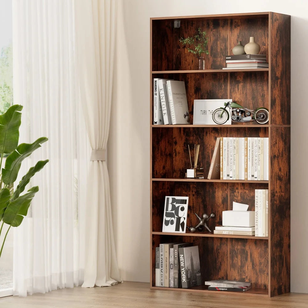 Artiss Bookshelf 5 Tiers Walnut - Furniture > Living Room >