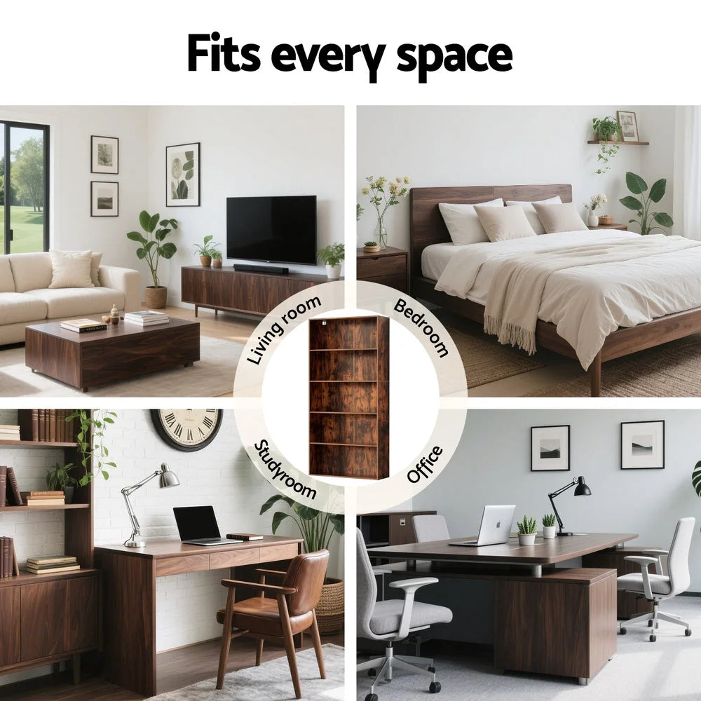 Artiss Bookshelf 5 Tiers Walnut - Furniture > Living Room >