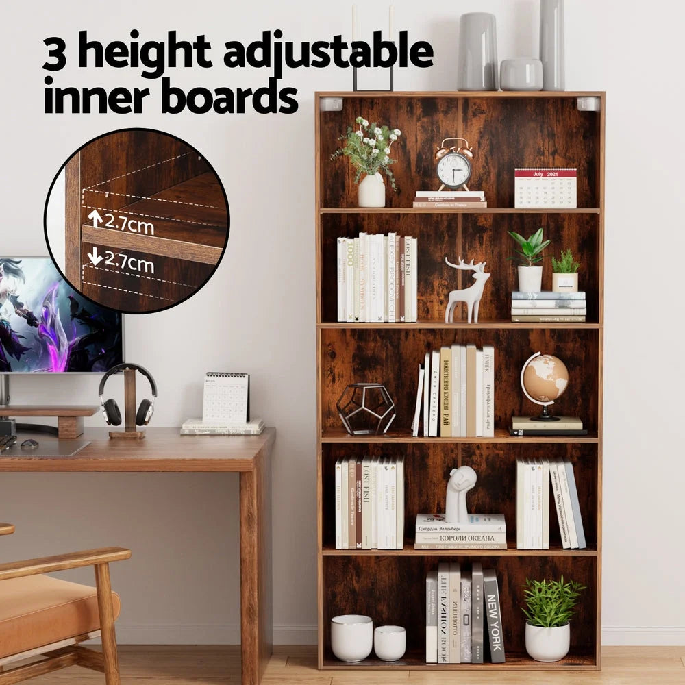 Artiss Bookshelf 5 Tiers Walnut - Furniture > Living Room >