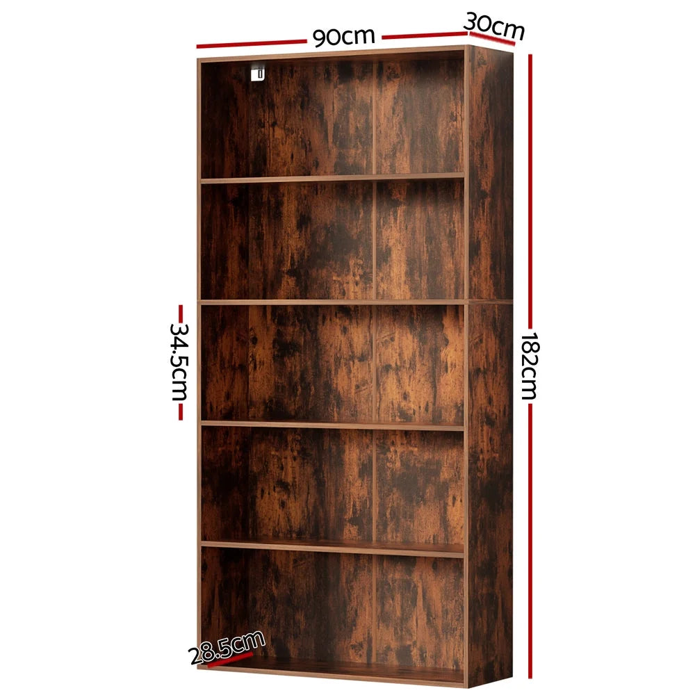 Artiss Bookshelf 5 Tiers Walnut - Furniture > Living Room >