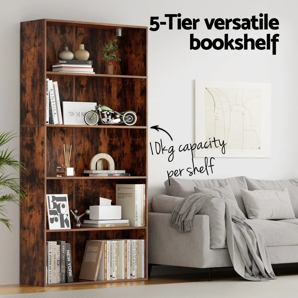 Artiss Bookshelf 5 Tiers Walnut - Furniture > Living Room >