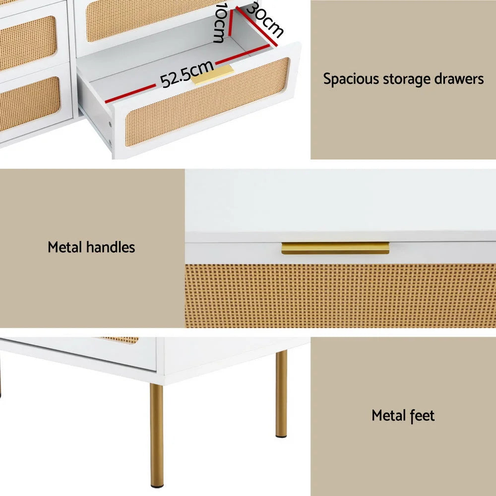 Artiss Chest of 6 Drawers Lowboy Cabinet White - Furniture