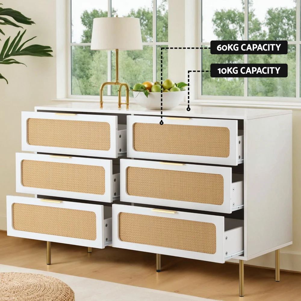 Artiss Chest of 6 Drawers Lowboy Cabinet White - Furniture