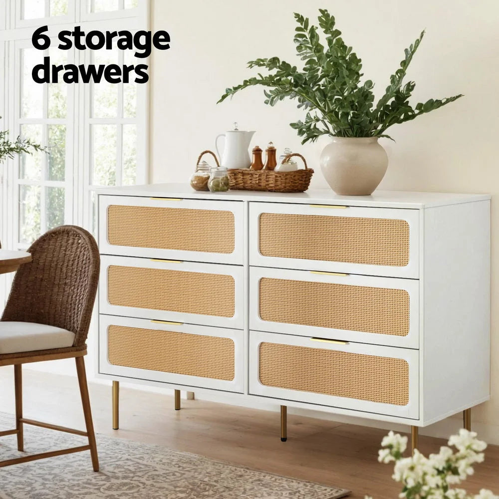 Artiss Chest of 6 Drawers Lowboy Cabinet White - Furniture