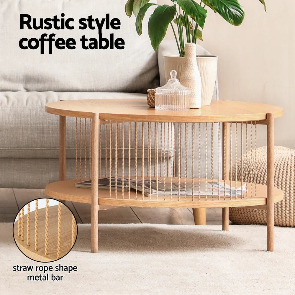 Artiss Coffee Table 2-Tier Round Wood - Furniture > Living