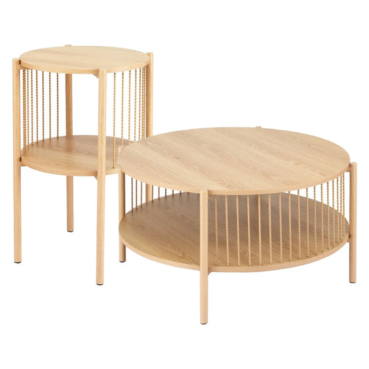 Artiss Coffee Table 2-Tier Round Wood - Furniture > Living