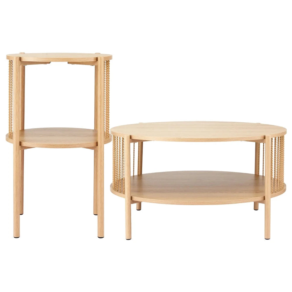 Artiss Coffee Table 2-Tier Round Wood - Furniture > Living