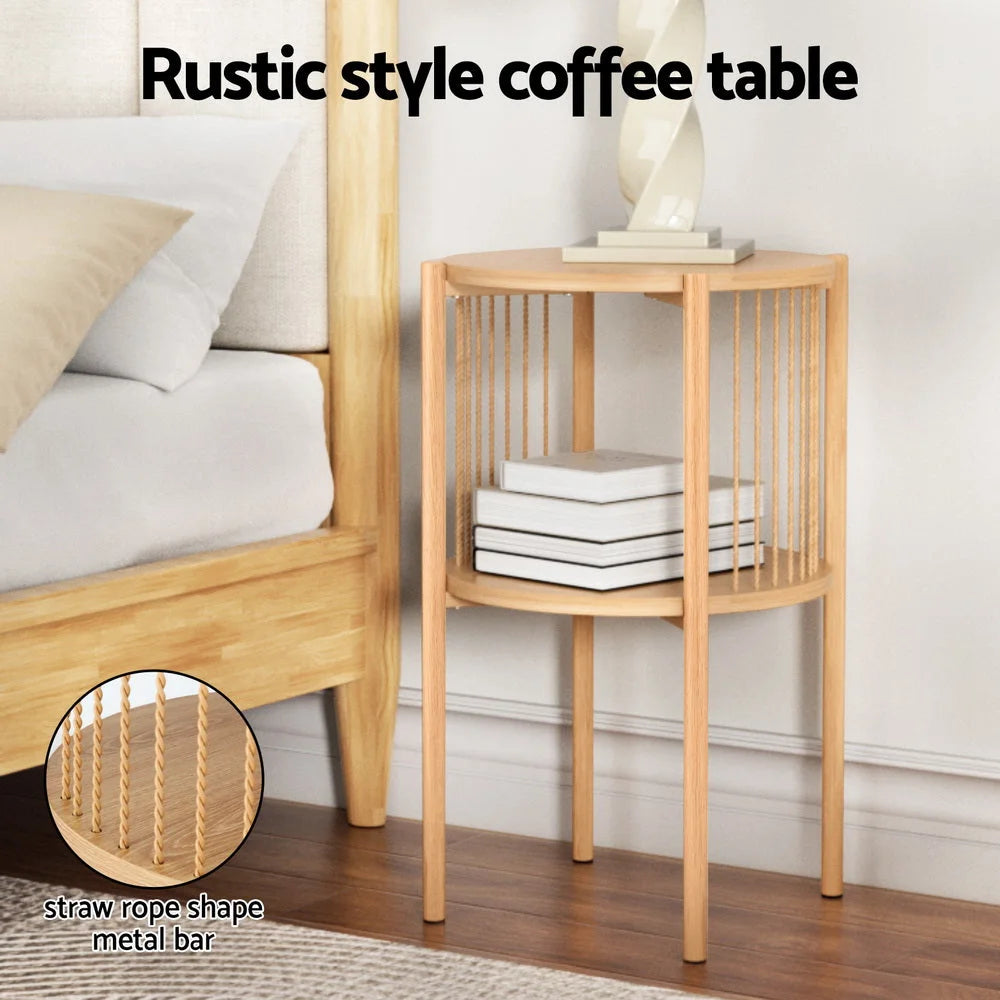 Artiss Coffee Table 2-Tier Round Wood - Furniture > Living